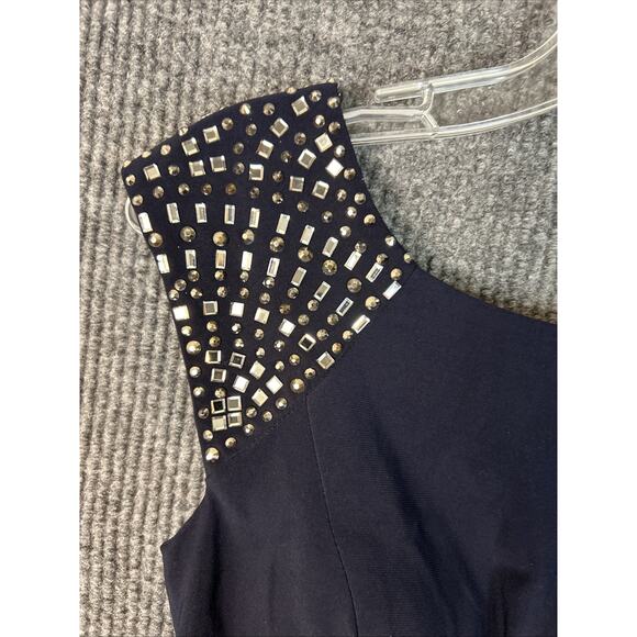 Cache Womens Mini Dress Size 2 Navy Blue Beaded Party Cocktail Ruched Padded New - Picture 3 of 9